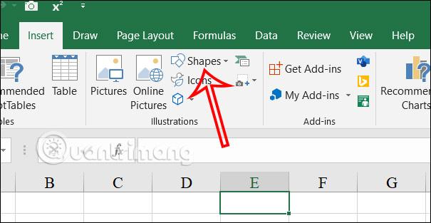 Chèn mũi tên trong Excel