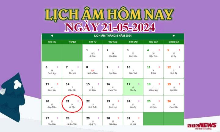 Xem lịch âm hôm nay ngày 21/5/2024.