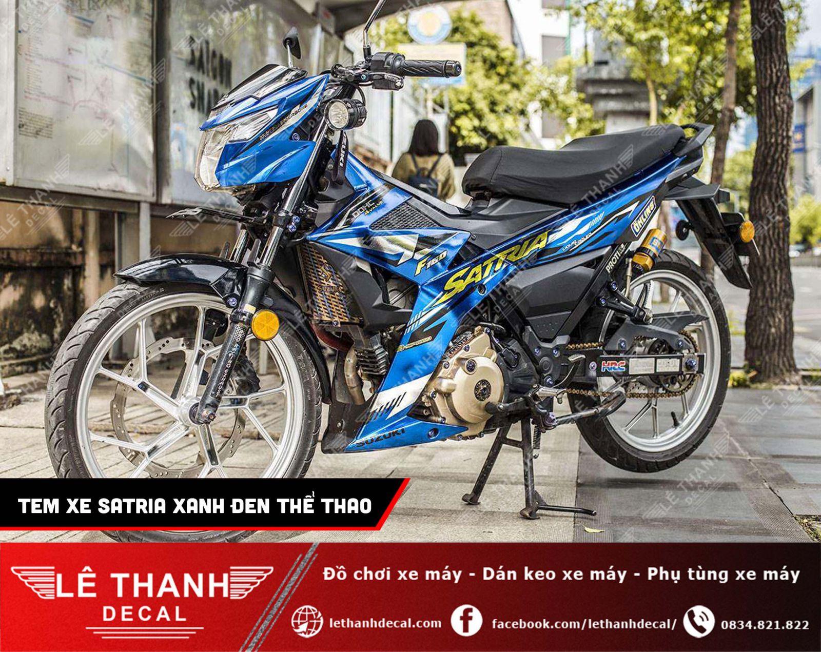 Tem xe Satria xanh den the thao ca tinh