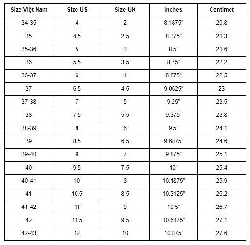 Bảng size giày và cách quy đổi size giày đúng chuẩn nhất