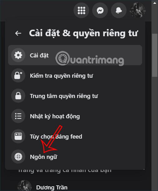 Chỉ ngôn ngữ dịch trên Facebook máy tính