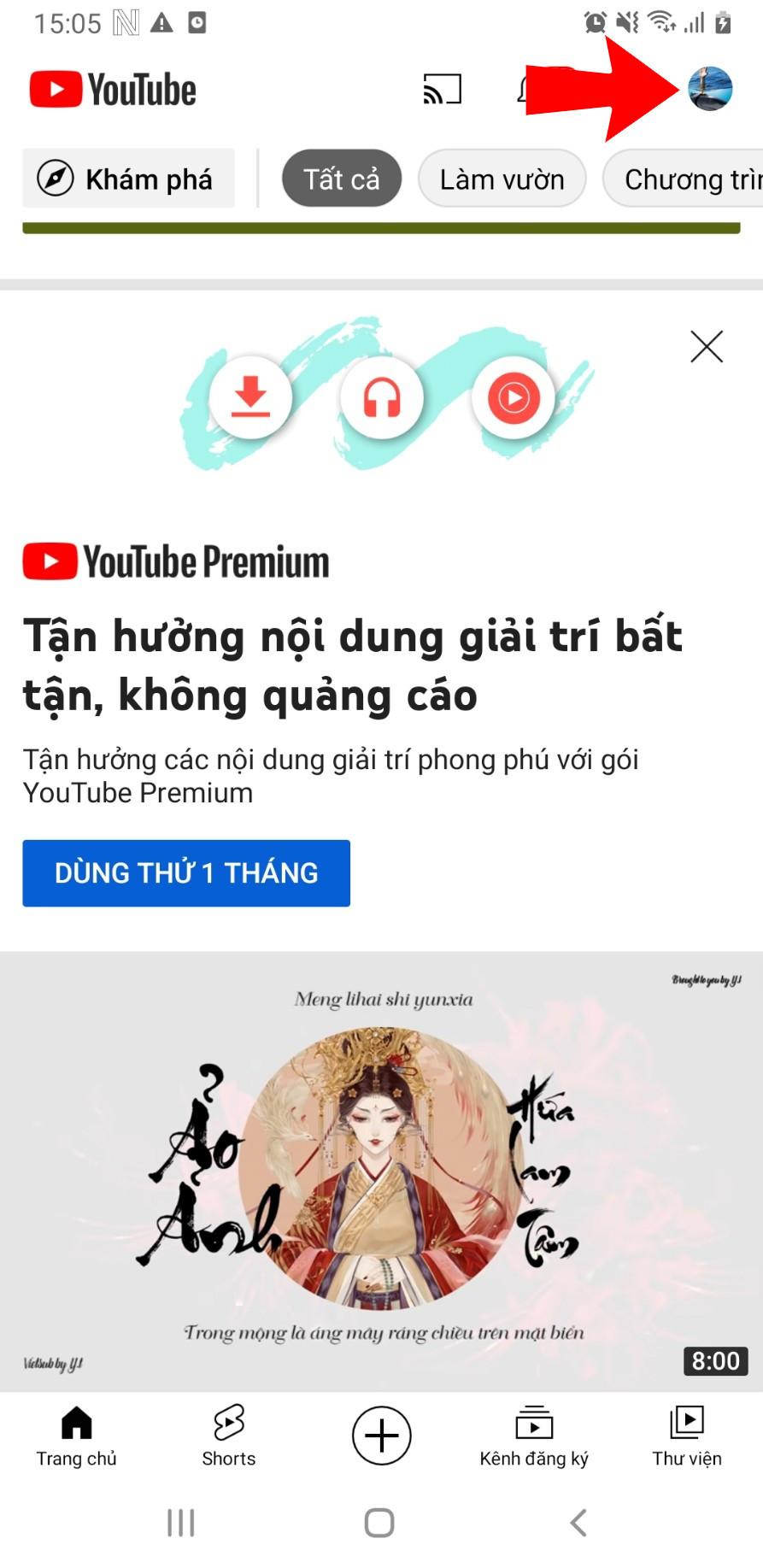 Mở ứng dụng Youtube