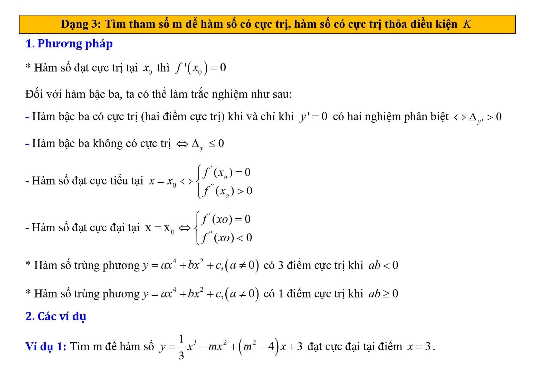 Tìm m để hàm số có 3 cực trị (hàm trùng phương – bậc 4)