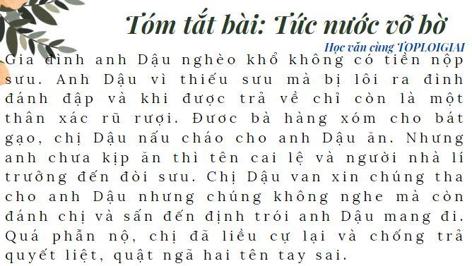 Soạn bài: Tức nước vỡ bờ (siêu ngắn) | Soạn văn 8 siêu ngắn - TopLoigiai