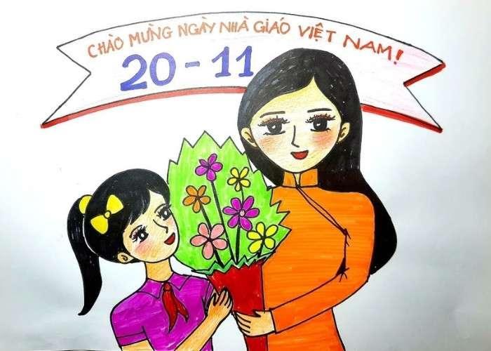 Vẽ tranh 20-11 ngày Nhà giáo Việt Nam đơn giản đẹp nhất lớp 3, 8