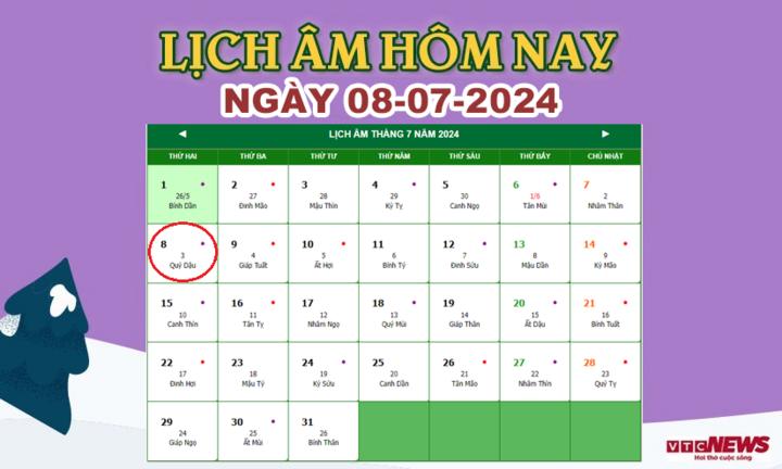 Xem lịch âm hôm nay ngày 8/7/2024.