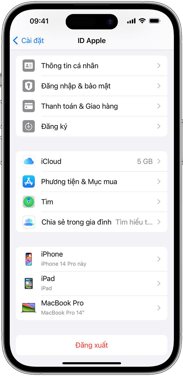 Đăng xuất khỏi iCloud trên thiết bị của bạn