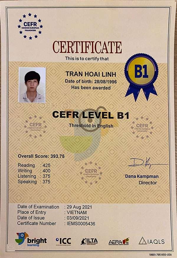 Hình ảnh chứng chỉ CEFR B1