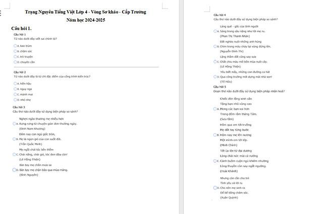 Bộ đề luyện thi Trạng nguyên Tiếng Việt lớp 4 năm 2025 - 2026