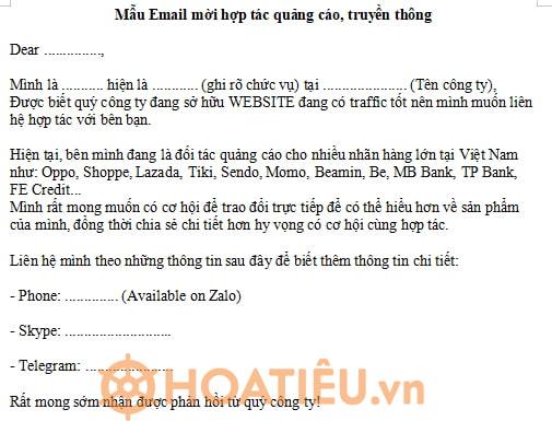 Mẫu Email mời hợp tác truyền thông, KOL 2025