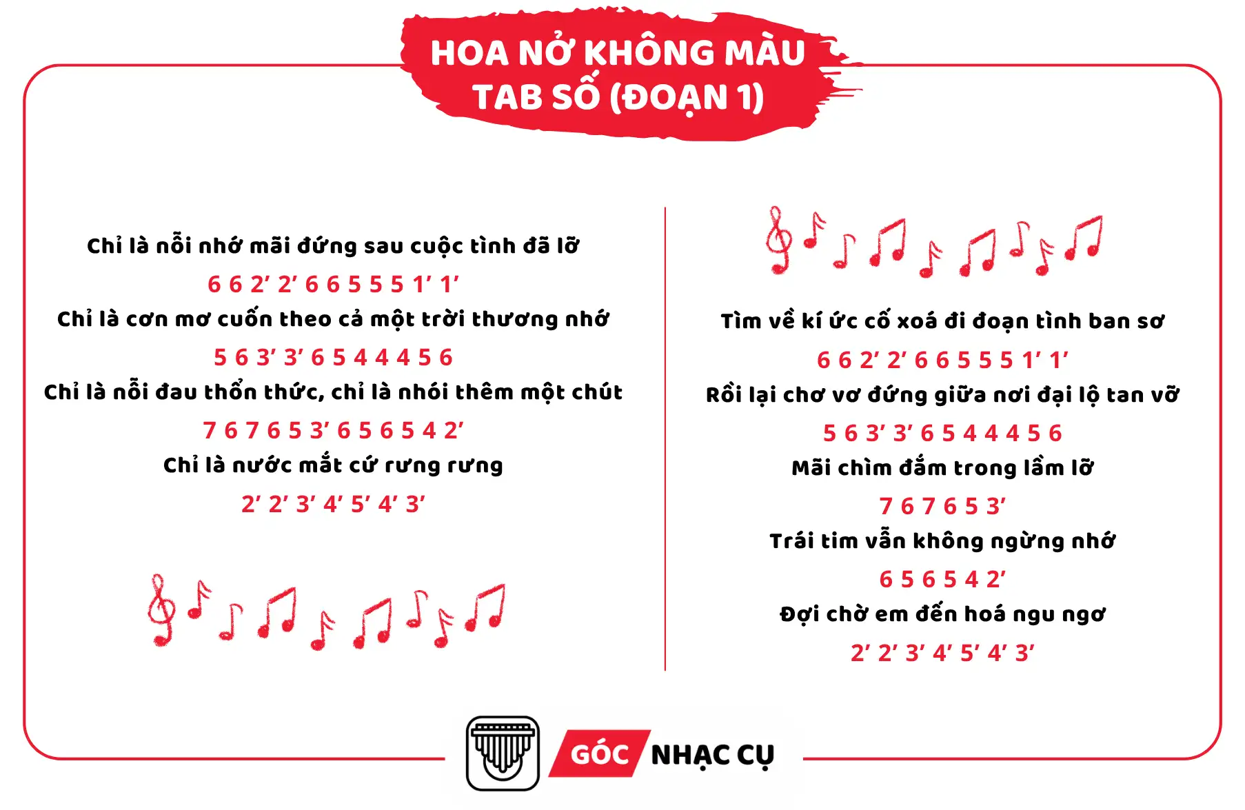 Tab Kalimba Hoa Nở Không Màu Full Tab Số Đến Cảm Âm