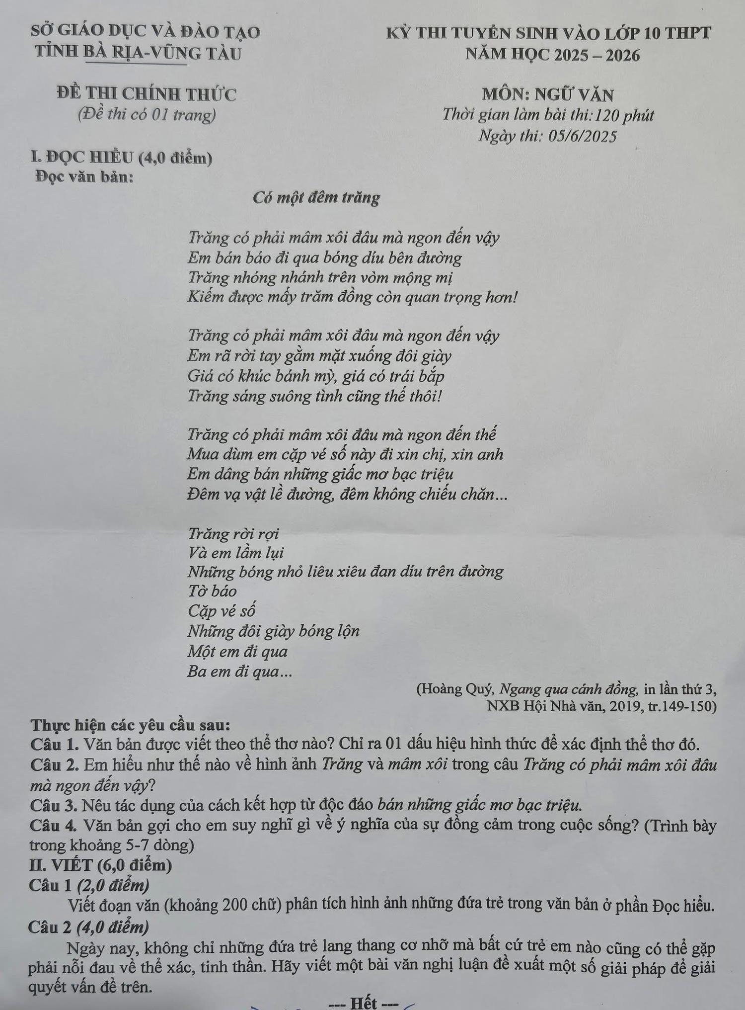 Bà Rịa - Vũng Tàu: Có tranh luận về ngữ liệu đề Ngữ văn vào 10, GV nêu ý kiến