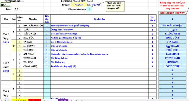 Lịch báo giảng lớp 3 sách Chân trời sáng tạo                                   Thời khóa biểu lớp 3 năm 2024 - 2025