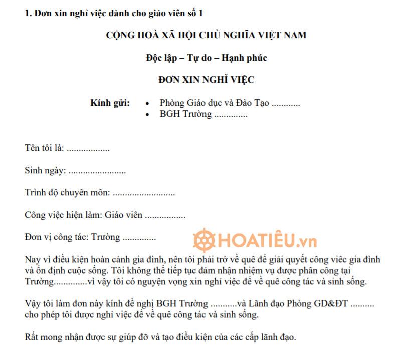 Mẫu đơn xin nghỉ việc của giáo viên và cách viết