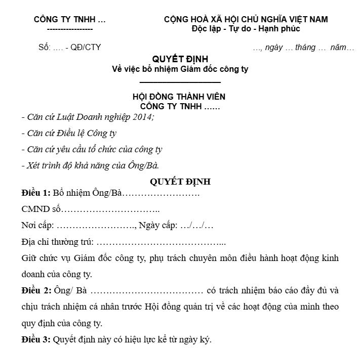 10 mẫu quyết định bổ nhiệm 2025 cho mọi chức vụ