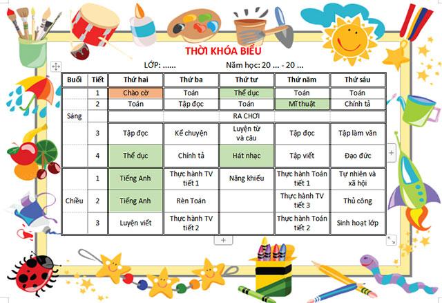 Mẫu thời khóa biểu cho học sinh (65 Mẫu)                                   Thời khóa biểu năm học 2025 - 2026