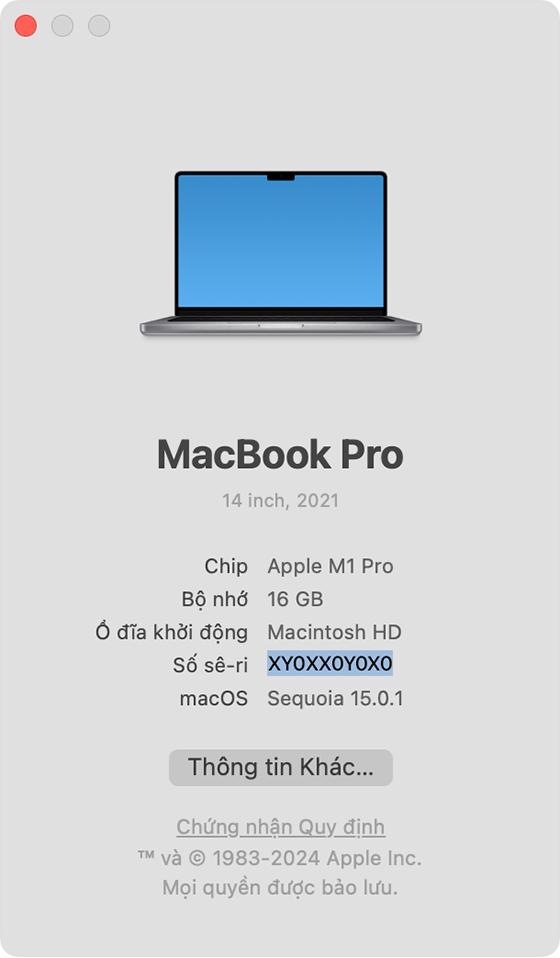 Tìm tên kiểu máy và số sê-ri của máy Mac