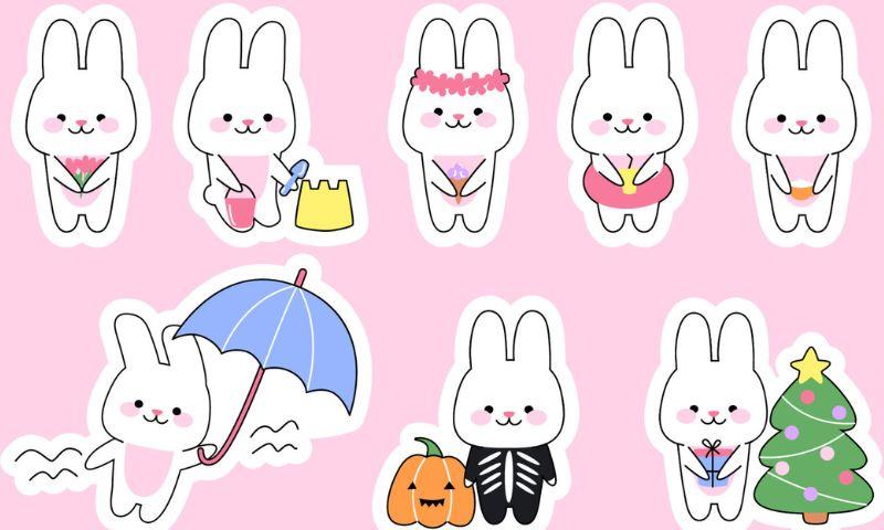 15 Mẫu sticker thỏ cute dễ thương ấn tượng 2025