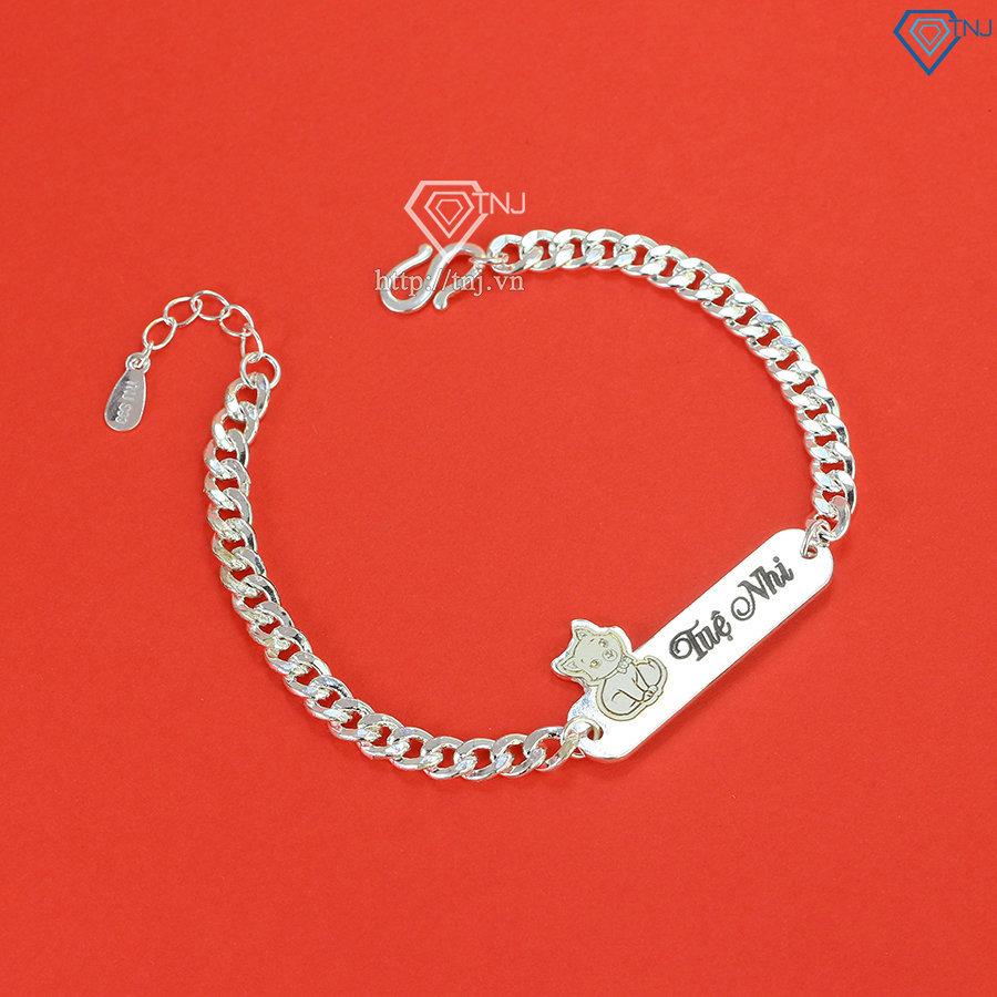 Lắc bạc cho bé khắc tên hình con mèo đẹp LTT0110