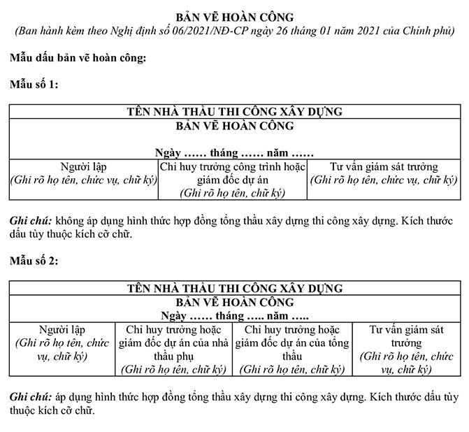 Bản vẽ hoàn công 2026 theo Nghị định 06/2021