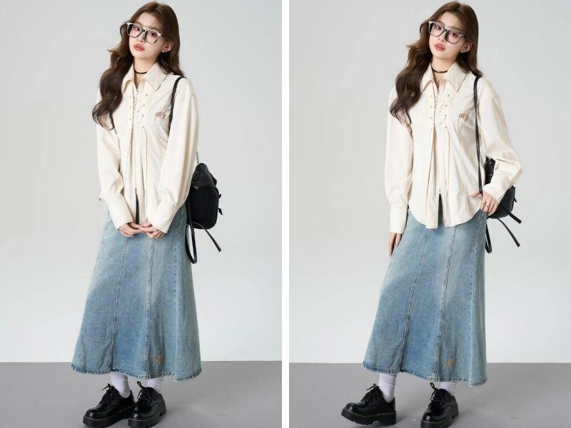 Chân váy jean dài phối với áo gì? Top 28+ cách phối đồ cực hot với chân váy jean dài