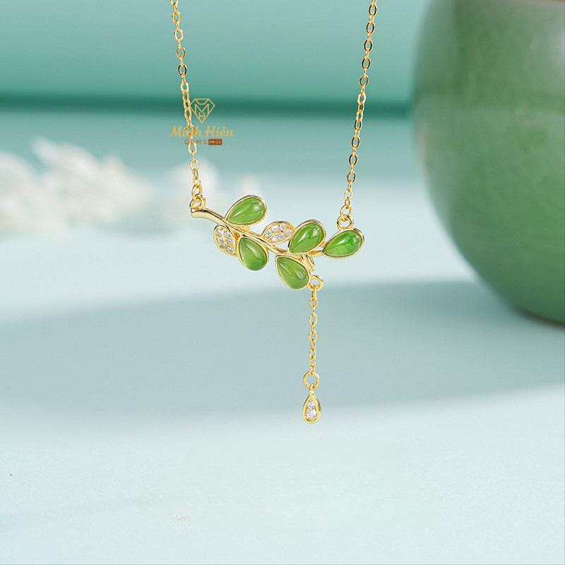 Dây chuyền Cành Vàng Lá Ngọc – Đá Ngọc Bích, Bạc S925 mạ vàng