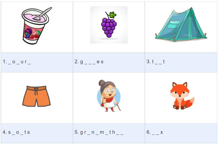 Look at the pictures and complete the words