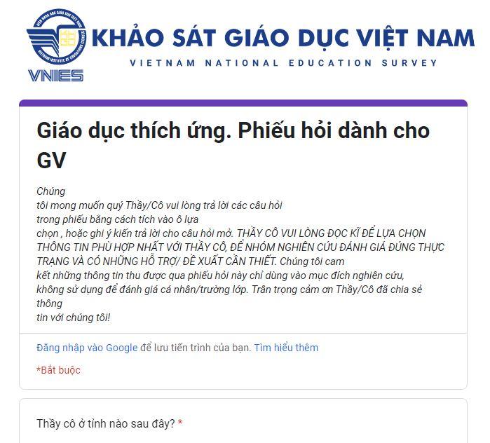 Hướng dẫn Phiếu khảo sát giáo dục Việt Nam Vnes.edu.vn 2026