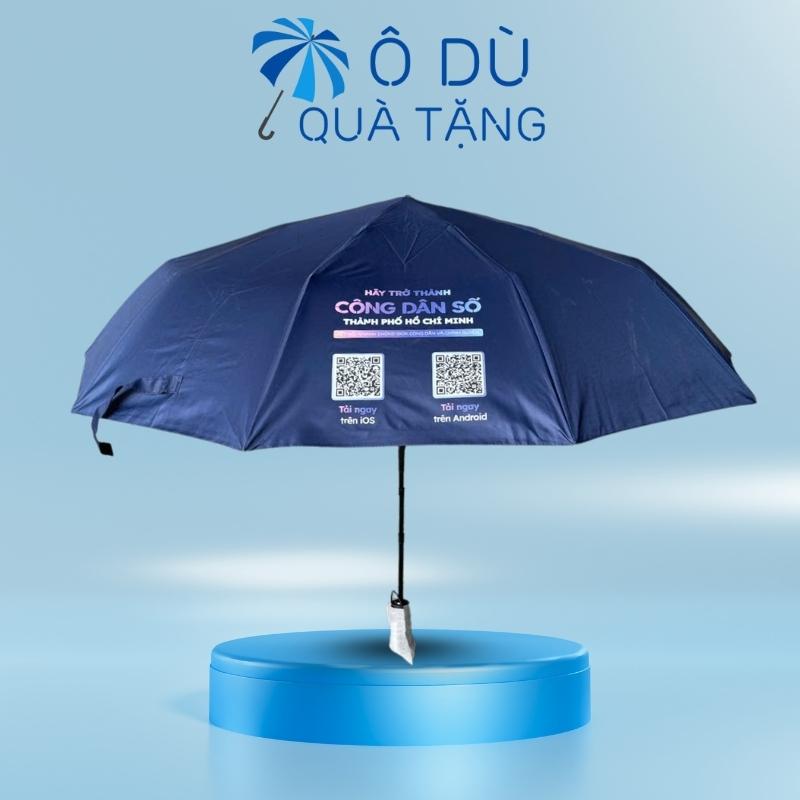 Dù Gấp 3 Tự Động 2 Chiều Màu Xanh Dương In Logo OD-21