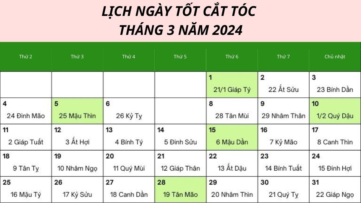 Lịch cắt tóc tháng 3 năm 2024: Chọn ngày giờ tốt tài lộc